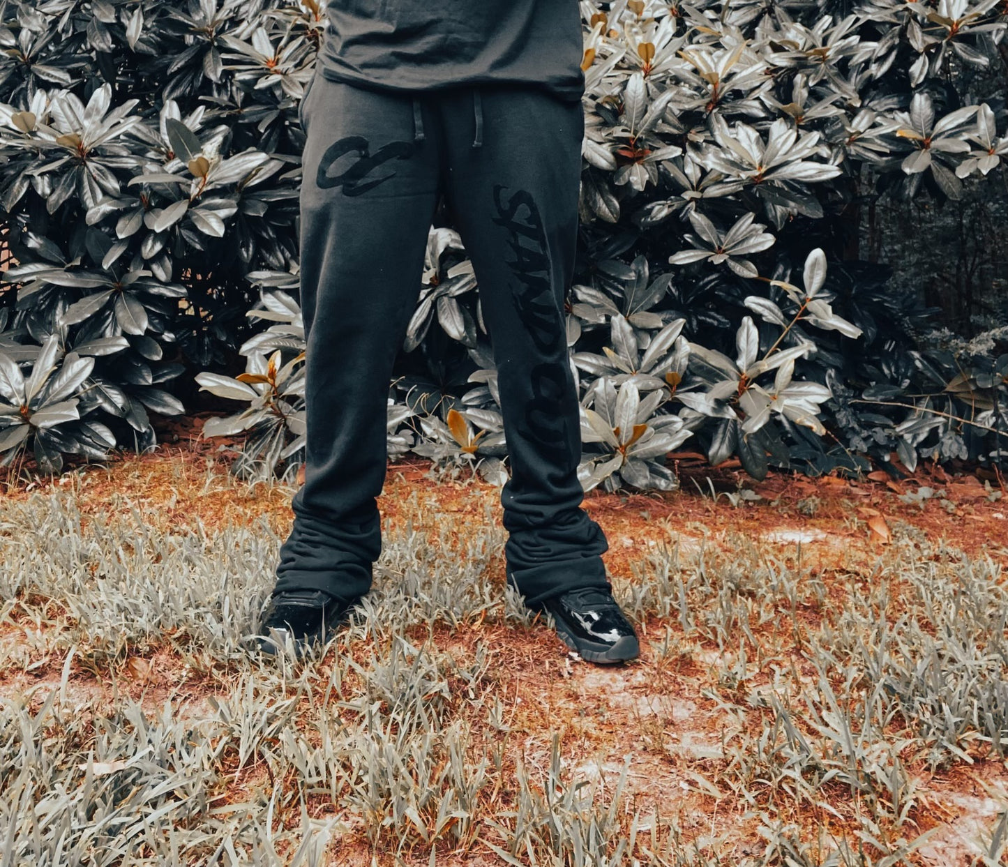 Black On Black Stacked Sweatpants